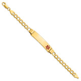 14K Medical Semi-solid Chain/Solid Plate 40x10mm Off-Center Red Enamel Curb Link 8 inch ID Bracelet - XM-28593929-7332
