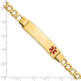 14K Medical Semi-solid Chain/Solid Plate 40x10mm Off-Center Red Enamel Curb Link 8 inch ID Bracelet - XM-28593929-7332