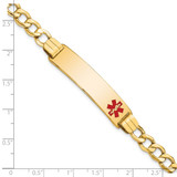 14K Medical Semi-solid Chain/Solid Plate 40x10mm Off-Center Red Enamel Curb Link 8 inch ID Bracelet - XM-28639BFF-8091
