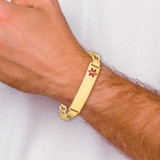 14K Medical Semi-solid Chain/Solid Plate 40x10mm Off-Center Red Enamel Curb Link 8 inch ID Bracelet - XM-28639BFF-8091