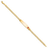 14K Medical Semi-Solid Chain/Solid Plate Soft Diamond Shape 34x8mm Off-Center Red Enamel Curb Link 7 inch ID Bracelet
