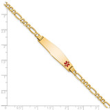 14K Medical Semi-Solid Chain/Solid Plate Soft Diamond Shape 34x8mm Off-Center Red Enamel Figaro Link 8 inch ID Bracelet