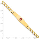14K Medical Semi-Solid Chain/Solid Plate Soft Diamond Shape 37x9mm Centered Red Enamel Curb Link 8 inch ID Bracelet