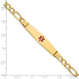 14K Medical Semi-Solid Chain/Solid Plate Soft Diamond Shape 37x9mm Centered Red Enamel Figaro Link 8 inch ID Bracelet