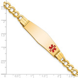 14K Medical Semi-Solid Chain/Solid Plate Soft Diamond Shape 40x12mm Off-Center Red Enamel Curb Link 7 inch ID Bracelet - XM-DF4BB3F4-6691