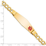 14K Medical Semi-Solid Chain/Solid Plate Soft Diamond Shape 40x12mm Off-Center Red Enamel Curb Link 8 inch ID Bracelet - XM-4A4E224A-5875