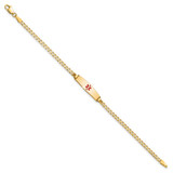 14k Medical Solid Chain/Solid Plate 20x5mm Soft Diamond Shape Centered Red Enamel Curb Link 7 inch ID Bracelet