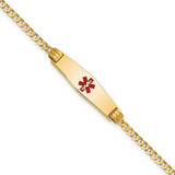 14K Medical Solid Chain/Solid Plate 24x7mm Soft Diamond Shape Centered Red Enamel Curb Link 7 inch ID Bracelet - XM-093E7CF0-3215