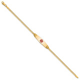 14K Medical Solid Chain/Solid Plate 24x7mm Soft Diamond Shape Centered Red Enamel Curb Link 7 inch ID Bracelet - XM-093E7CF0-3215