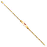 14K Medical Solid Chain/Solid Plate 24x7mm Soft Diamond Shape Centered Red Enamel Figaro Link 7 inch ID Bracelet - XM-01BC13BE-4127