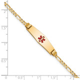14K Medical Solid Chain/Solid Plate 24x7mm Soft Diamond Shape Centered Red Enamel Figaro Link 7 inch ID Bracelet - XM-01BC13BE-4127
