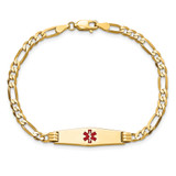 14K Medical Solid Chain/Solid Plate 24x7mm Soft Diamond Shape Centered Red Enamel Figaro Link 7 inch ID Bracelet - XM-A3197C43-6158
