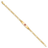 14K Medical Solid Chain/Solid Plate 24x7mm Soft Diamond Shape Centered Red Enamel Figaro Link 8 inch ID Bracelet - XM-6A964800-2065