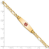 14K Medical Solid Chain/Solid Plate 24x7mm Soft Diamond Shape Centered Red Enamel Figaro Link 8 inch ID Bracelet - XM-6A964800-2065