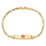 14K Medical Solid Chain/Solid Plate 24x7mm Soft Diamond Shape Centered Red Enamel Figaro Link 8 inch ID Bracelet - XM-CAE783AC-4540
