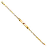 14K Medical Solid Chain/Solid Plate 26x5mm Centered Red Enamel Anchor Link 6 inch Baby/Child ID Bracelet