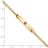 14K Medical Solid Chain/Solid Plate 26x5mm Centered Red Enamel Anchor Link 6 inch Baby/Child ID Bracelet