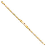 14K Medical Solid Chain/Solid Plate 26x5mm Centered Red Enamel Curb Link 7 inch ID Bracelet - XM-8CC695A6-7135