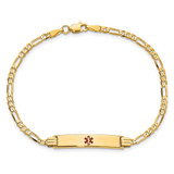 14K Medical Solid Chain/Solid Plate 26x5mm Centered Red Enamel Figaro Link 7 inch ID Bracelet - XM-BA6F32F5-7775