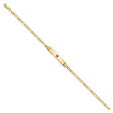 14K Medical Solid Chain/Solid Plate 26x5mm Centered Red Enamel Figaro Link 8 inch ID Bracelet - XM-B191A719-8643
