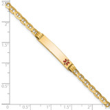 14K Medical Solid Chain/Solid Plate 26x5mm Off-Center Red Enamel Anchor Link 7 inch ID Bracelet - XM-0A03C026-7440