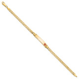 14K Medical Solid Chain/Solid Plate 26x5mm Off-Center Red Enamel Curb Link 7 inch ID Bracelet - XM-7EC1B7AC-5362
