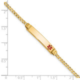 14K Medical Solid Chain/Solid Plate 26x5mm Off-Center Red Enamel Curb Link 7 inch ID Bracelet - XM-ED014E65-6470