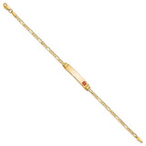 14K Medical Solid Chain/Solid Plate 26x5mm Off-Center Red Enamel Figaro Link 7 inch ID Bracelet - XM-9133D846-9876