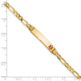 14K Medical Solid Chain/Solid Plate 26x5mm Off-Center Red Enamel Figaro Link 7 inch ID Bracelet - XM-ED5F5278-2192
