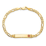 14K Medical Solid Chain/Solid Plate 26x5mm Off-Center Red Enamel Figaro Link 7 inch ID Bracelet - XM-ED5F5278-2192