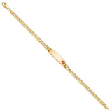 14K Medical Solid Chain/Solid Plate 26x7mm Soft Diamond Shape Off-Center Red Enamel Anchor Link 7 inch ID Bracelet - XM-89B4DC59-3084