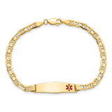 14K Medical Solid Chain/Solid Plate 26x7mm Soft Diamond Shape Off-Center Red Enamel Anchor Link 8 inch ID Bracelet