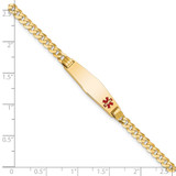 14K Medical Solid Chain/Solid Plate 26x7mm Soft Diamond Shape Off-Center Red Enamel Curb Link 7 inch ID Bracelet - XM-47576CC9-2271