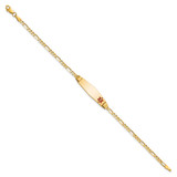 14K Medical Solid Chain/Solid Plate 26x7mm Soft Diamond Shape Off-Center Red Enamel Figaro Link 7 inch ID Bracelet - XM-3D265825-2231
