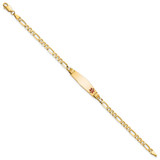 14K Medical Solid Chain/Solid Plate 26x7mm Soft Diamond Shape Off-Center Red Enamel Figaro Link 7 inch ID Bracelet - XM-D2887E08-5683