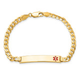 14K Medical Solid Chain/Solid Plate 33x6mm Off-Center Red Enamel Flat Curb Link 8 inch ID Bracelet