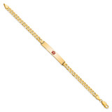 14K Medical Solid Chain/Solid Plate 34x6mm Centered Red Enamel Flat Curb Link 7 inch ID Bracelet - XM-7D95F95D-2627