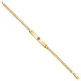 14K Medical Solid Chain/Solid Plate 34x6mm Centered Red Enamel Flat Curb Link 8 inch ID Bracelet - XM-7F64F6F9-6526