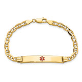 14K Medical Solid Chain/Solid Plate 37x6mm Centered Red Enamel Anchor Link 8 inch ID Bracelet - XM-F5098C5A-2002