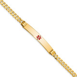 14K Medical Solid Chain/Solid Plate 37x6mm Centered Red Enamel Curb Link 8 inch ID Bracelet - XM-7D2A02BC-8969