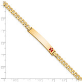 14K Medical Solid Chain/Solid Plate 37x6mm Off-Center Red Enamel Curb Link 7 inch ID Bracelet - XM-BE014973-8770