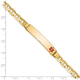 14K Medical Solid Chain/Solid Plate 38x8mm Off-Center Red Enamel Anchor Link 7 inch ID Bracelet