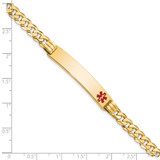14K Medical Solid Chain/Solid Plate 38x8mm Off-Center Red Enamel Curb Link 8 inch ID Bracelet