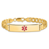 14K Medical Solid Chain/Solid Plate 40x10mm Centered Red Enamel Curb Link 8 inch ID Bracelet - XM-1A6D95F1-9706