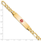 14K Medical Solid Chain/Solid Plate 40x10mm Centered Red Enamel Flat Figaro Link 8 inch ID Bracelet