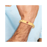 14K Medical Solid Chain/Solid Plate 40x10mm Centered Red Enamel Flat Figaro Link 8 inch ID Bracelet