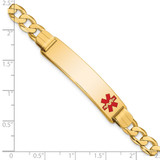 14K Medical Solid Chain/Solid Plate 40x10mm Off-Center Red Enamel Curb Link 7 inch ID Bracelet