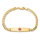 14K Medical Solid Chain/Solid Plate Soft Diamond Shape 33x8mm Centered Red Enamel Flat Curb Link 7 inch ID Bracelet - XM-1BDF6185-5946