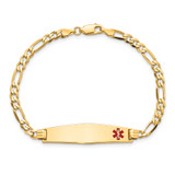 14K Medical Solid Chain/Solid Plate Soft Diamond Shape 33x8mm Off-Center Red Enamel Flat Figaro Link 7 inch ID Bracelet - XM-90887F3B-4149