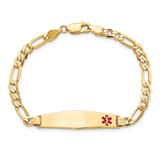 14K Medical Solid Chain/Solid Plate Soft Diamond Shape 33x8mm Off-Center Red Enamel Flat Figaro Link 8 inch ID Bracelet - XM-73BD7628-2031